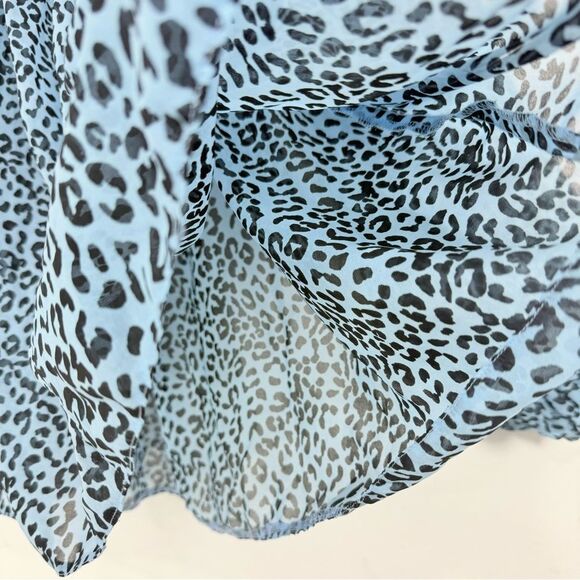 ASOS Blue Black Cheetah Print Semi Sheer Oversized Puff Sleeve Flowy Poet Blouse - Picture 11 of 16